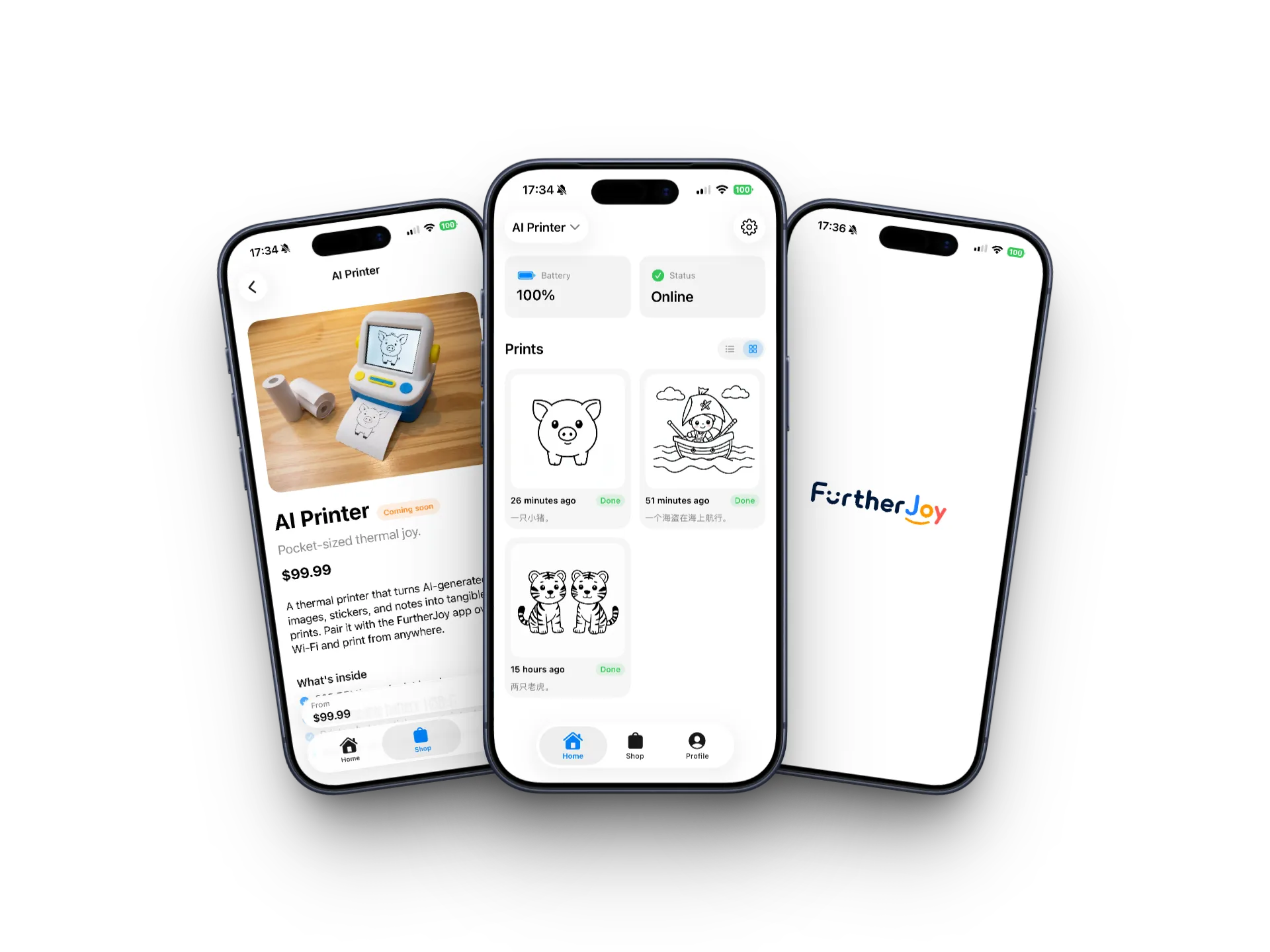 FurtherJoy App overview screens